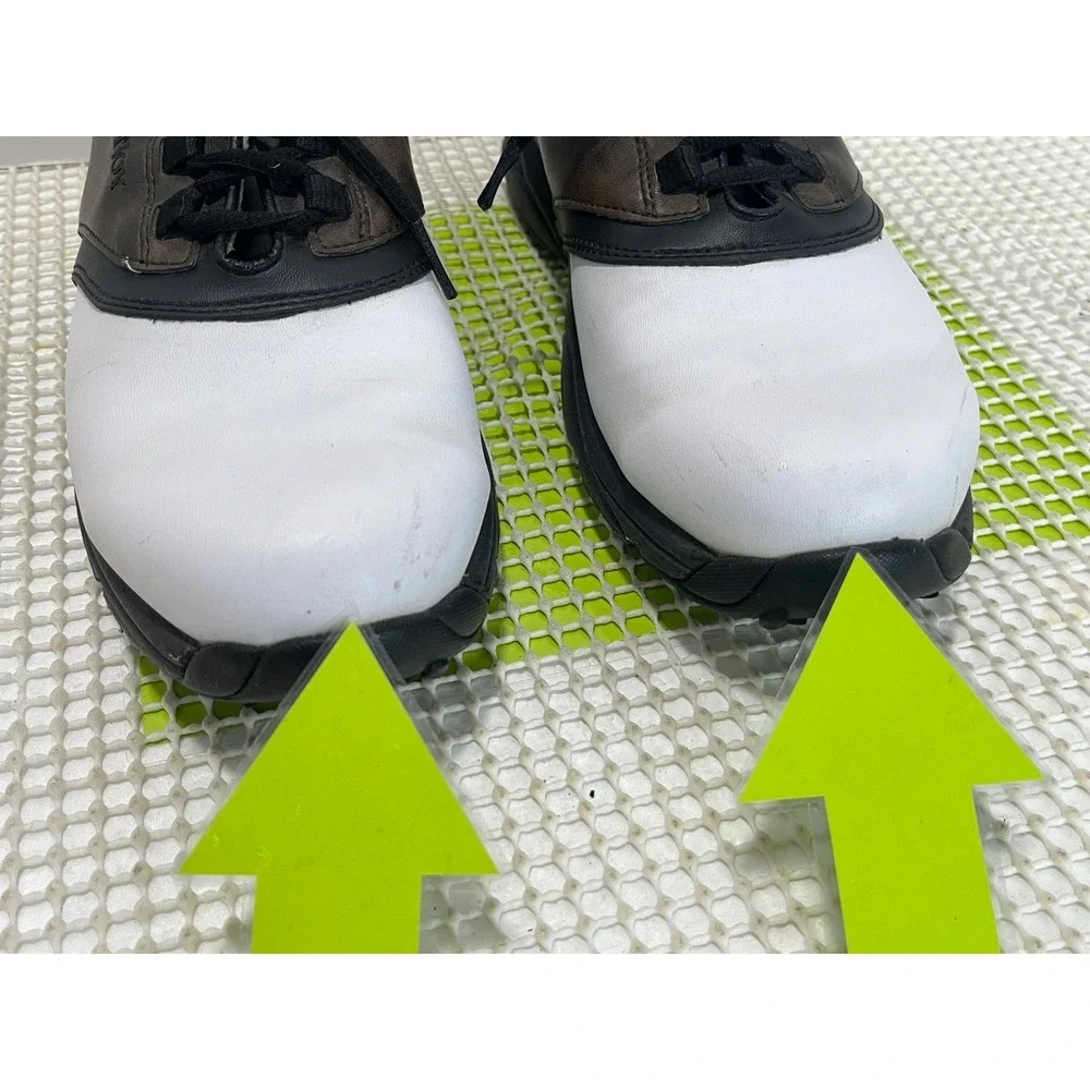 FootJoy GreenJoys Golf Shoes Men's 8.5 Wide White Brown Black Spiked 45516 GOOD